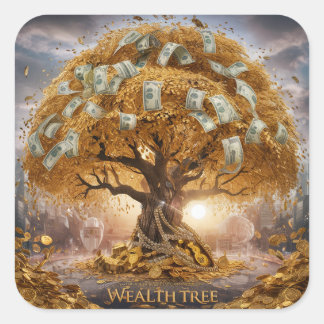 Hartplastik \Wealth Tree – Goldener Geldbaum Quadratischer Aufkleber