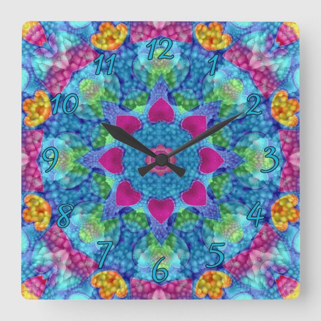 Harts Violet & Vintages Fraktal Kaleidoskop Quadratische Wanduhr (Vorderseite)