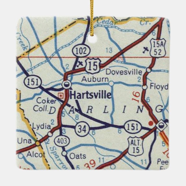 Hartsville SC Karte Keramikornament (Rückseite)