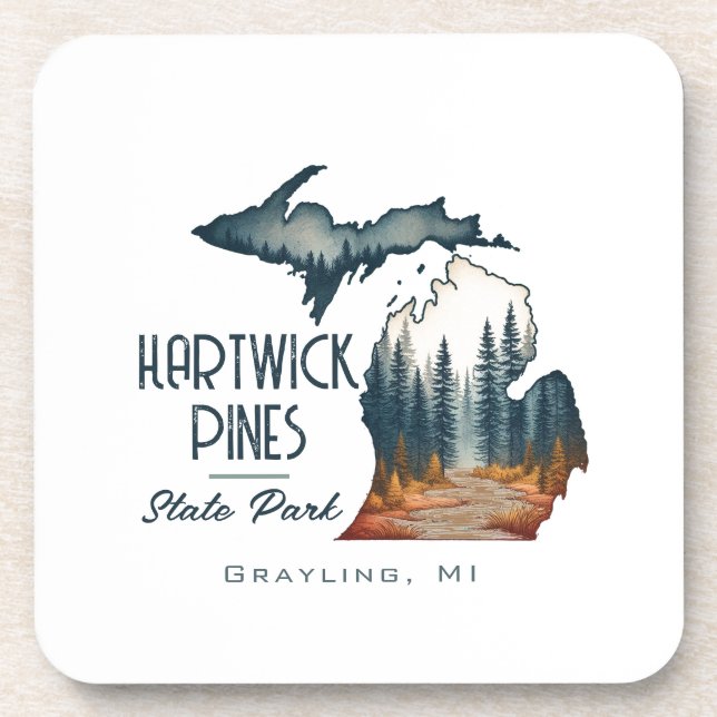 Hartwick Pines Staat Park Souvenir Geschenk Getränkeuntersetzer (Vorderseite)