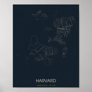 Harvard Massachusetts Straßenkarte Poster (Nacht)