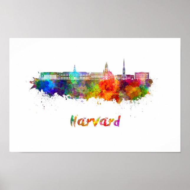 Harvard skyline im Watercolor Poster (Vorne)