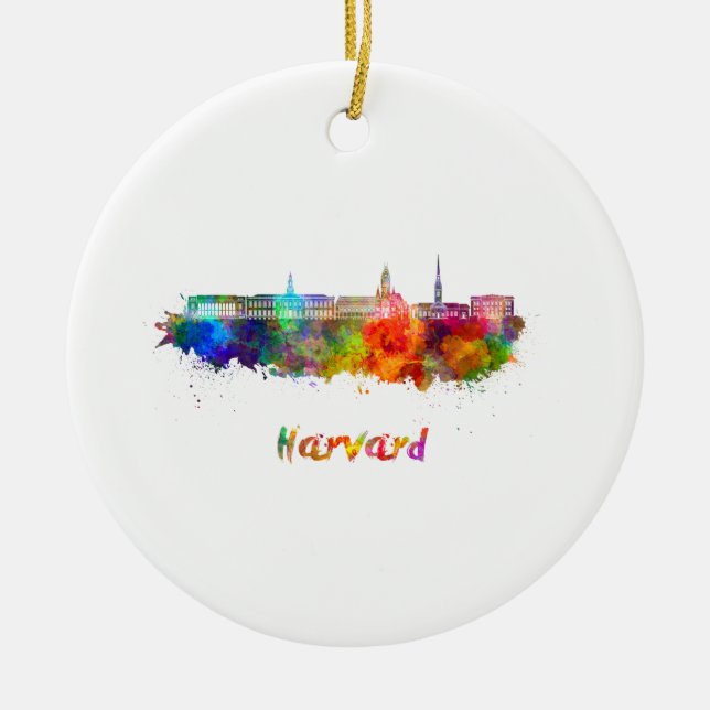 Harvard-Skyline in Aquarellfarbe Keramik Ornament (Vorne)
