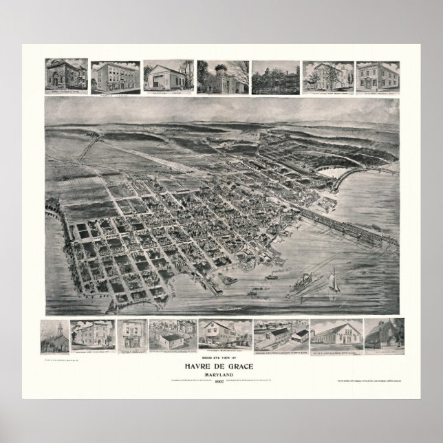 Harve de Grace, MD Panoramic Map - 1907 Poster (Vorne)