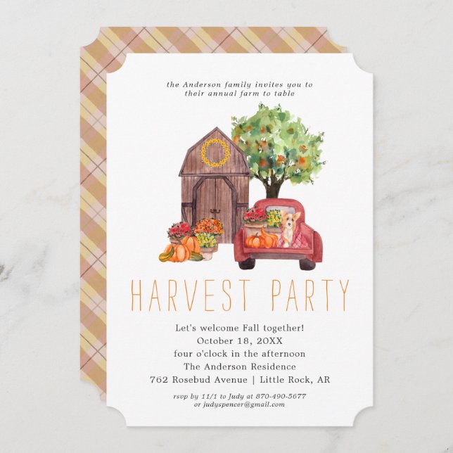 Harvest Barn Erntedank Dinner Party Einladung (Vorne/Hinten)