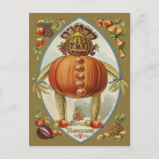 Harvest Doll Pumpkin Apple Birne Mais Trauben Postkarte (Vorderseite)