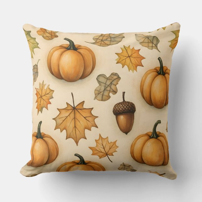 Harvest Doodle Delight | Niedlicher Herbstmuster-T Kissen (Vorderseite)