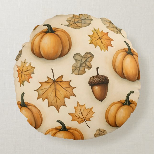 Harvest Doodle Delight | Niedlicher Herbstmuster-T Rundes Kissen (Vorderseite)