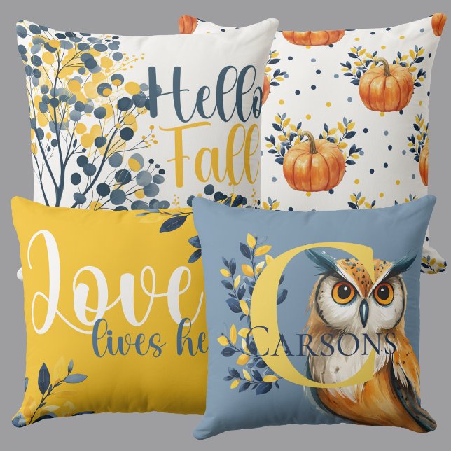 Harvest Family Roots Reversible Owl & Monogram Kissen (Von Creator hochgeladen)