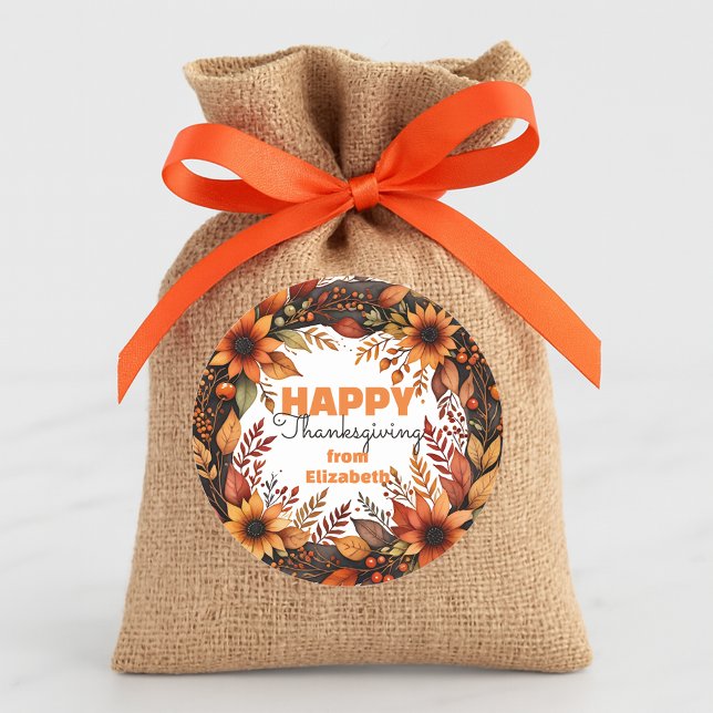 Harvest Floral Watercolor Erntedank Wreath Runder Aufkleber (Von Creator hochgeladen)