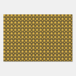 Harvest Gold Black Buffalo Heart Plaid Geschenkpapier Set