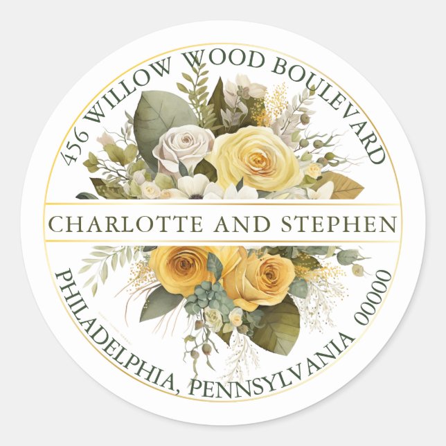 Harvest Gold | Cream Floral Bouquet Rücksendeadres Runder Aufkleber (Vorderseite)