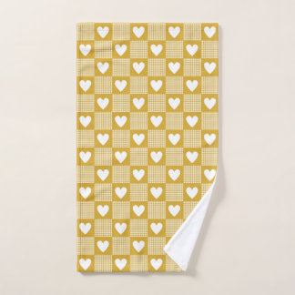 Harvest Gold Gingham Heart Patch Plaid Towel Handtuch