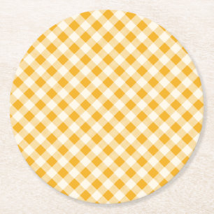Harvest Gold Gingham Runder Pappuntersetzer