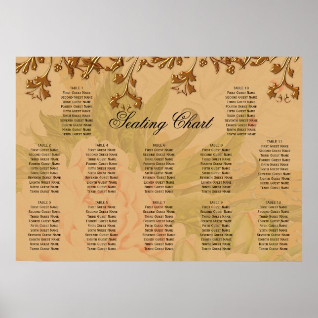 Harvest Gold Peony Pattern Boho Hochzeitssitze Poster (Vorne)