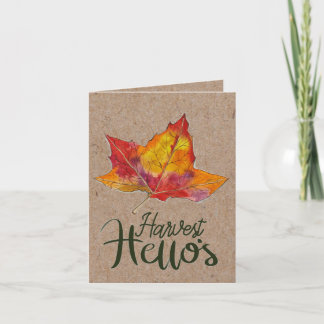 Harvest Hello fall greeting card watercolor leaf  Karte