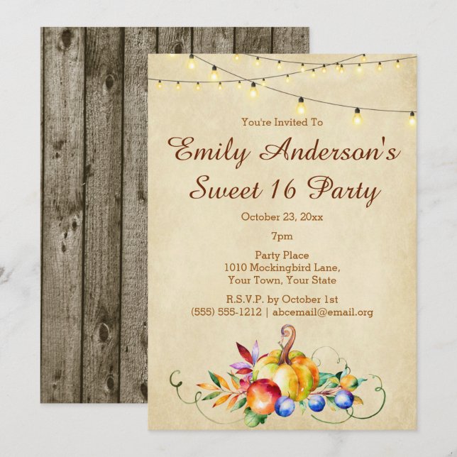 Harvest Lights Sweet 16 Geburtstag Einladung (Vorne/Hinten)