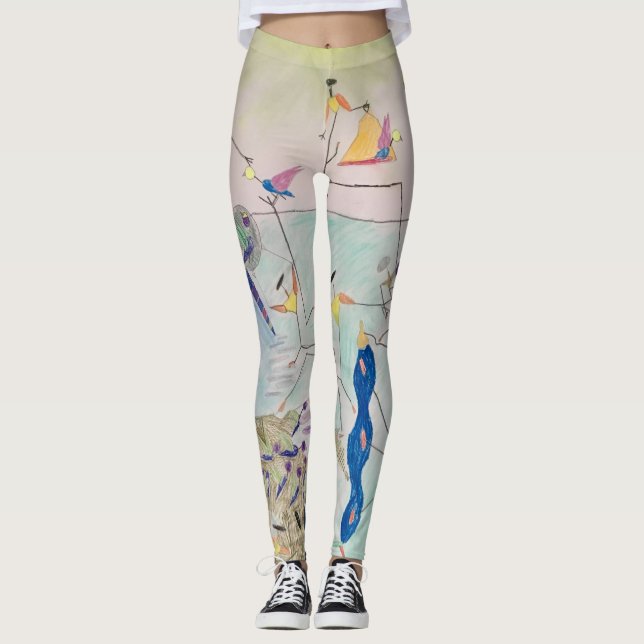"Harvest of the Birds" Colorful Art Leggings (Vorderseite)