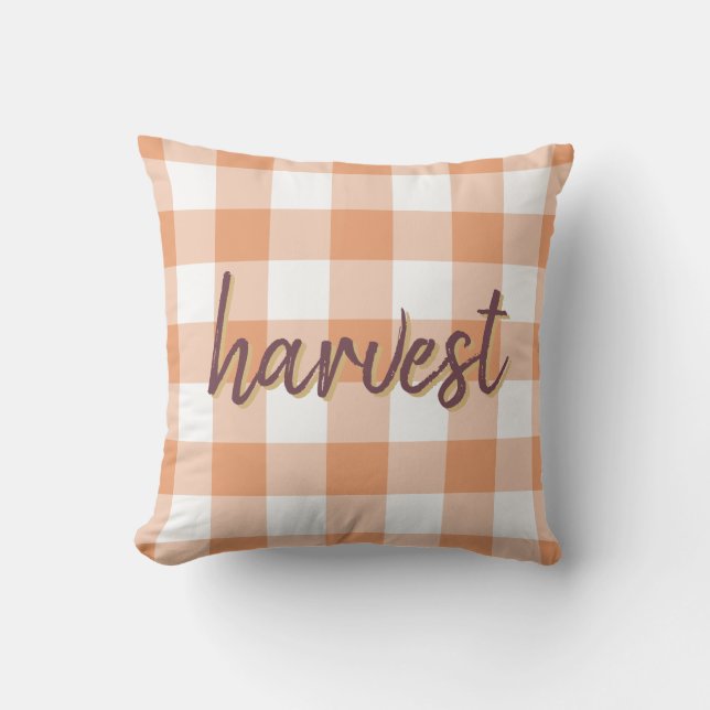 Harvest Pumpkin Orange Gingham Karo Pattern Kissen (Vorderseite)
