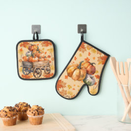 Harvest Pumpkin Oven Mitt and Pot Holder Set