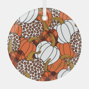 Harvest Pumpkin Patchwork Vintages Muster Ornament Aus Glas