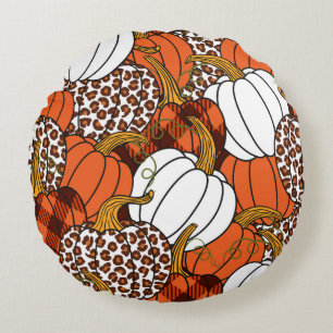 Harvest Pumpkin Patchwork Vintages Muster Rundes Kissen