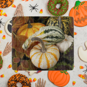 Harvest Pumpkins und Squash Still Life Foto Schneidebrett