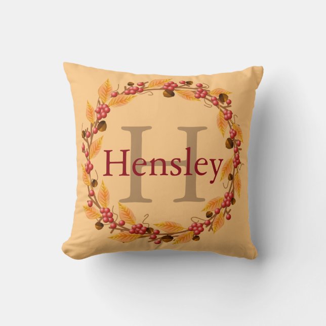 Harvest Wreath Custom Monogram Kissen (Vorderseite)