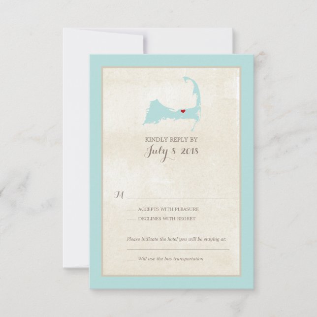 Harwich Cape Cod Map | RSVP-Menü Hochzeiten RSVP Karte (Vorderseite)