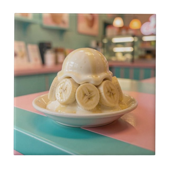 Harz-Bananen-Sundae | Retro-Eisdiele Fliese (Vorderseite)