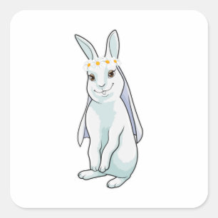 Häschen als Braut mit Blumenkranz Quadratischer Aufkleber