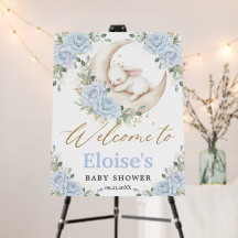 Häschen Blau Floral Mond Baby Shower Willkommen 