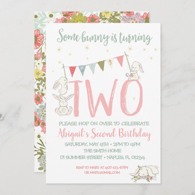 Häschen-Einladung, Häschen-Geburtstags-Einladung Einladung (Vorne/Hinten)