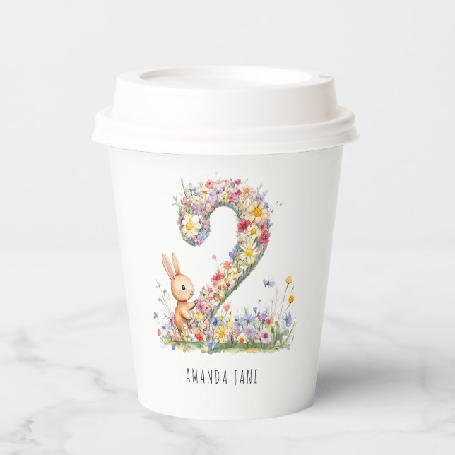 Häschen Floral 2. Geburtstag Pappbecher (Vorderseite)