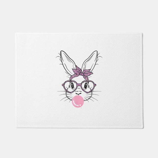 Häschen Gesicht Leopard Brille Bubble Gum Ostertag Fußmatte (Vorderseite)