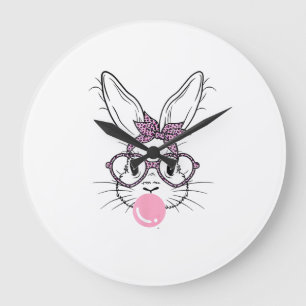 Häschen Gesicht Leopard Brille Bubble Gum Ostertag Große Wanduhr