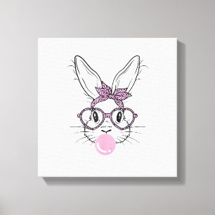 Häschen Gesicht Leopard Brille Bubble Gum Ostertag Leinwanddruck