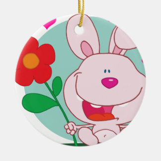 Häschen hält Blume Keramik Ornament