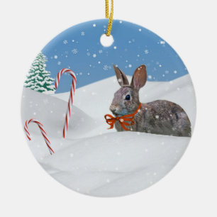 Häschen in der Schnee-Weihnachtsverzierung Keramik Ornament