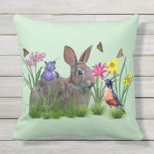 Häschen-Kaninchen, Robin und Blumen. Kundengerech Kissen