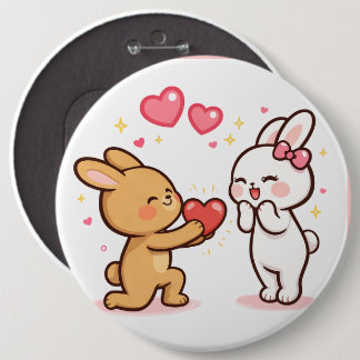 Häschen-Liebesherz-Geschenk Süßes Cartoon-Design Button