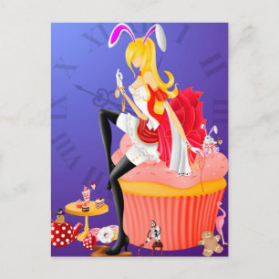 Häschen-Mädchen auf Cupcake-Postkarte Postkarte