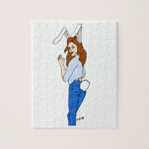 Häschen-Mädchen-Pose Puzzle