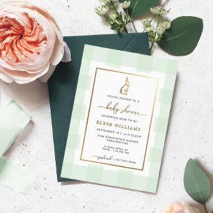 Häschen-Mint-Gingham-Baby-Shower-Folie-Einladung Folieneinladung