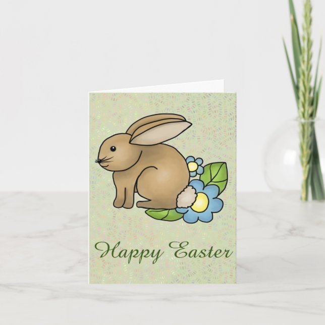 Häschen mit Blümchen Feiertagskarte (Vorderseite)