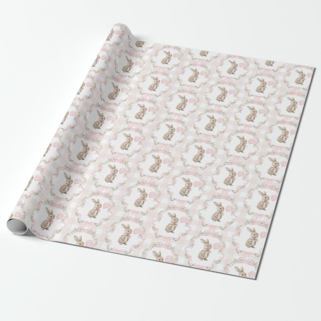 Häschen mit rosa Schleife Geburtstag Geschenkpapier (Ungerollt)