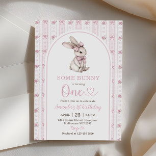 Häschen mit rosa Schleife Vintage-Hase 1. Geburtst Einladung