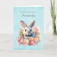 Häschen mit Rosenkranz Süßer Geburtstag