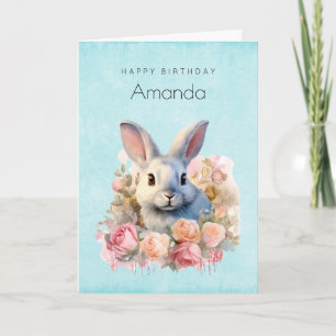 Häschen mit Rosenkranz Süßer Geburtstag Karte