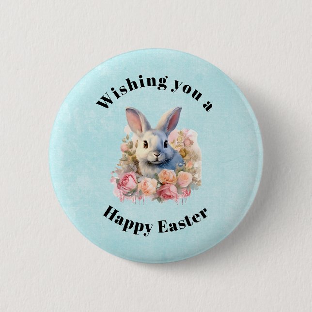 Häschen mit Rosenkranz Süßes Ostern Button (Vorderseite)